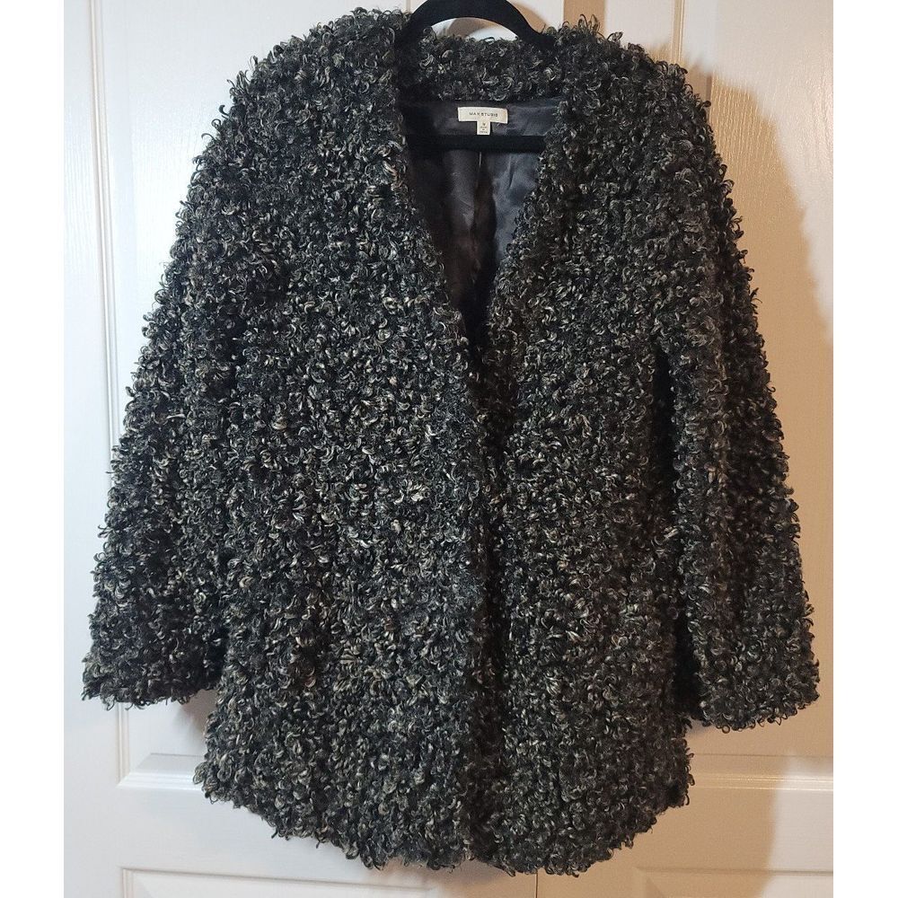 Max Studio 9708z29 Womens Brown Curly Faux Fur Coat Jacket-size Medium